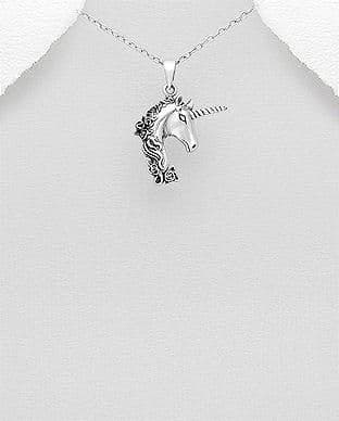 925 Sterling Silver Oxidized Unicorn-Pegasus Pendant & Chain